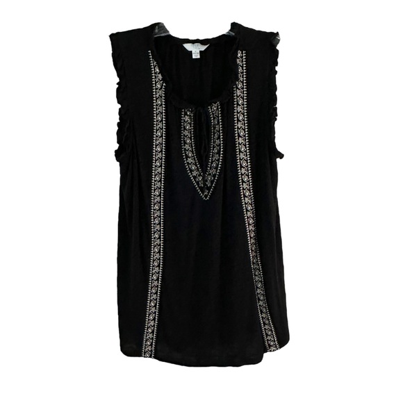 Time and Tru Embroidered Boho Black White Tie Front Top Size L - Picture 5 of 13